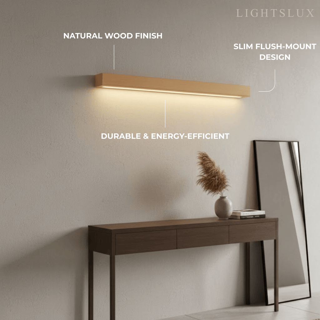 Minimalist Linear LED Ceiling Light – Walnut/Wood for Living Room - Flindria
