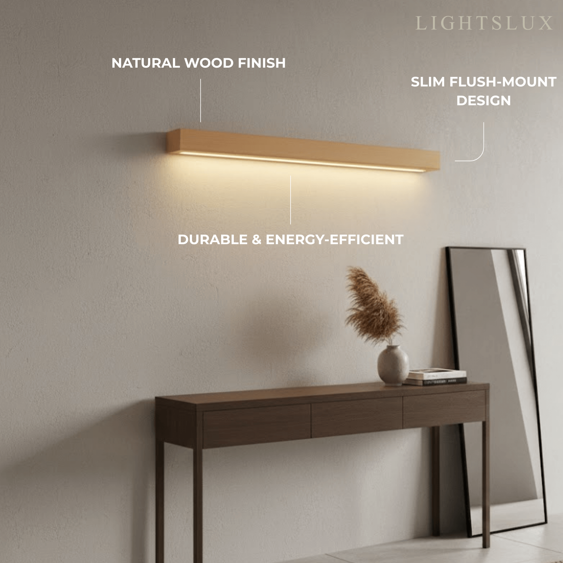 Minimalist Linear LED Ceiling Light – Walnut/Wood for Living Room - Flindria