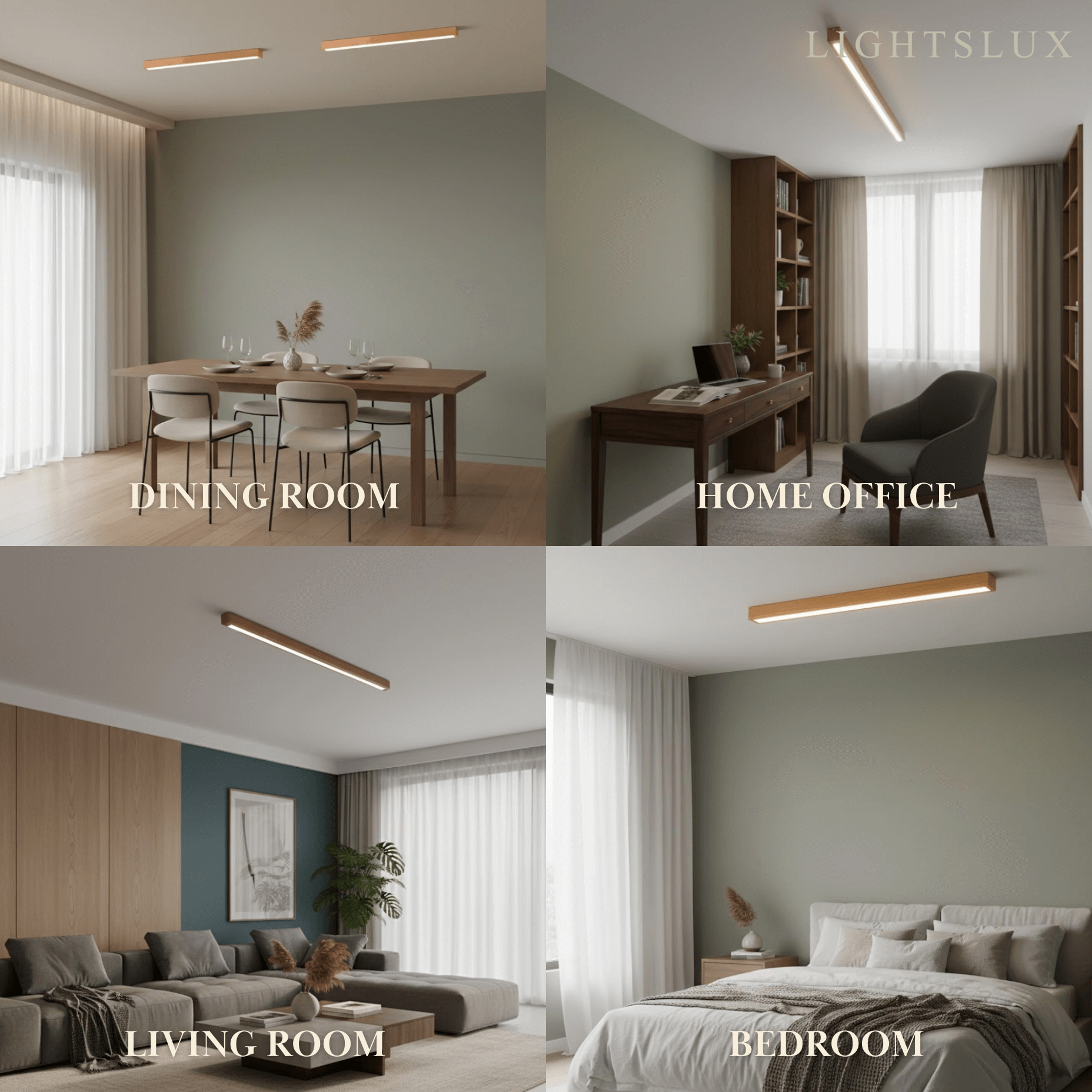 Minimalist Linear LED Ceiling Light – Walnut/Wood for Living Room - Flindria