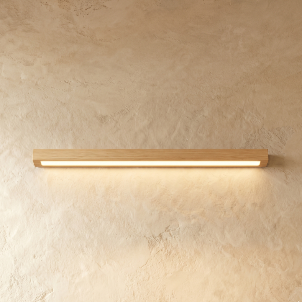 Minimalist Linear LED Ceiling Light – Walnut/Wood for Living Room - Flindria