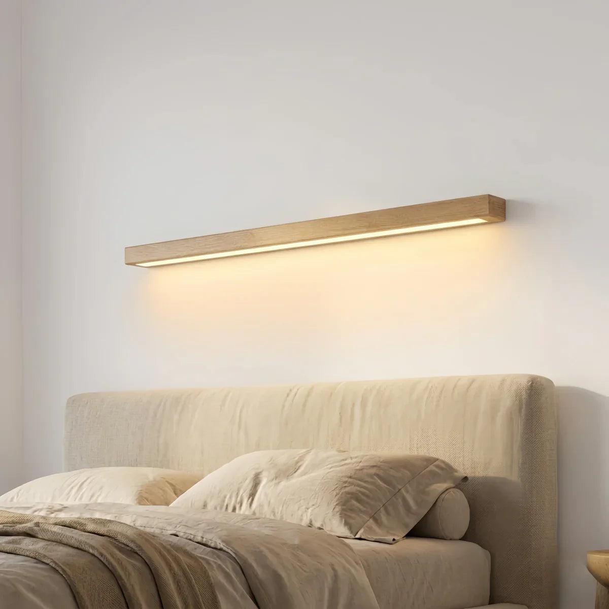 Minimalist Linear LED Ceiling Light – Walnut/Wood for Living Room - Flindria