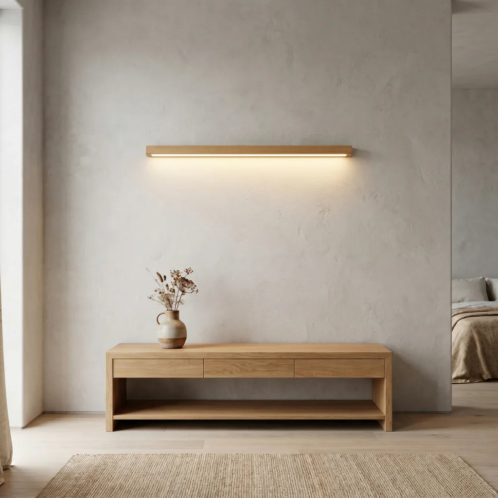 Minimalist Linear LED Ceiling Light – Walnut/Wood for Living Room - Flindria