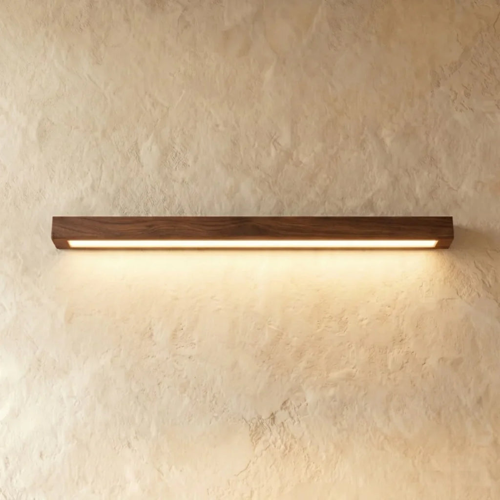 Minimalist Linear LED Ceiling Light – Walnut/Wood for Living Room - Flindria