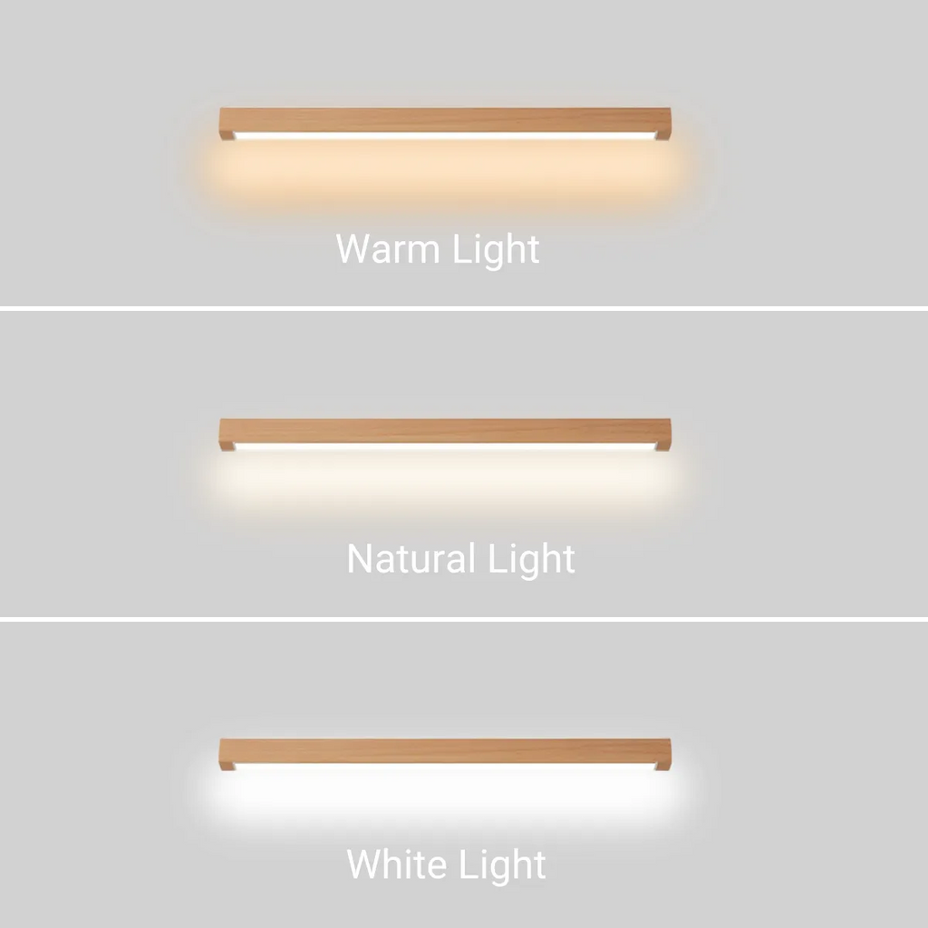 Minimalist Linear LED Ceiling Light – Walnut/Wood for Living Room - Flindria