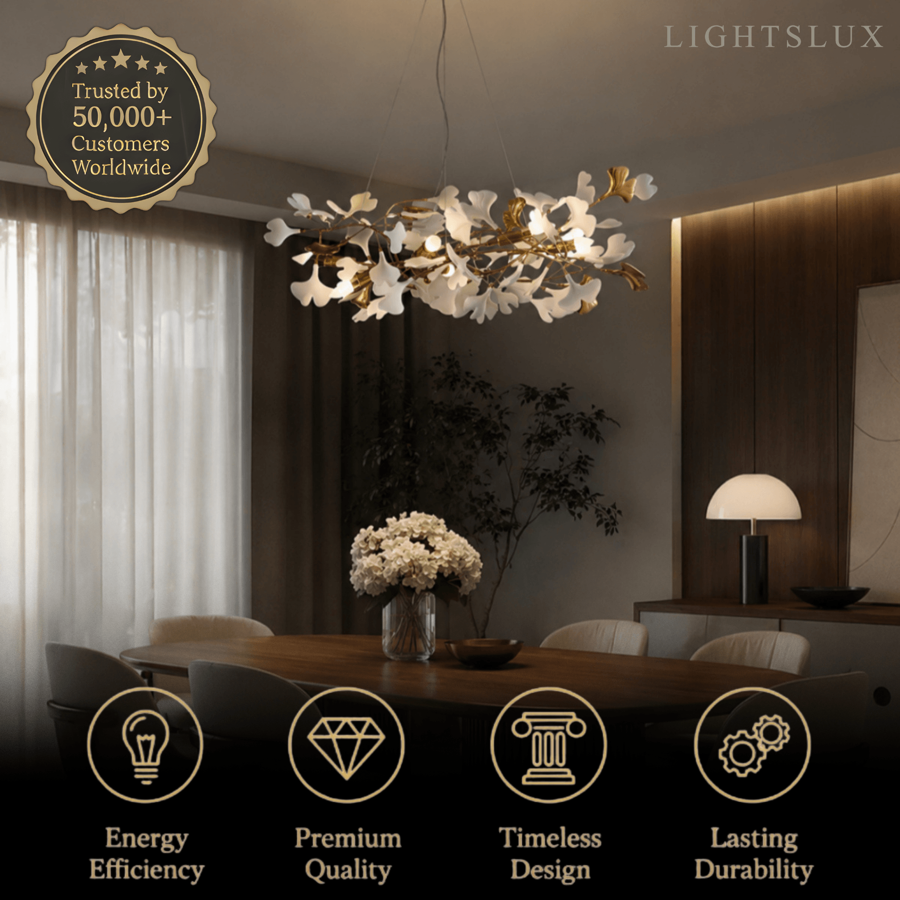 Art Deco Petal-Shaped Chandelier – Metal/Ceramic Fixture for Living Room - Flindria