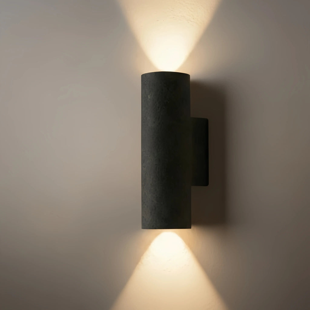 Modern Outdoor Wall Sconce- Black/White Cement Cylindrical Light for Courtyard - Flindria