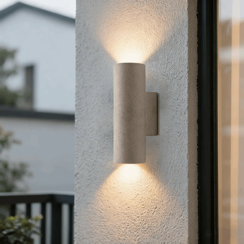Modern Outdoor Wall Sconce- Black/White Cement Cylindrical Light for Courtyard - Flindria