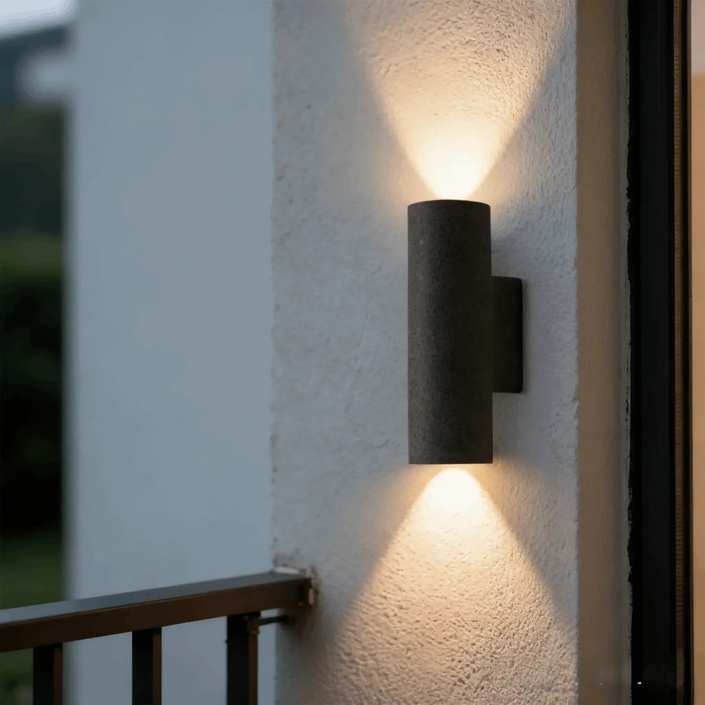 Modern Outdoor Wall Sconce- Black/White Cement Cylindrical Light for Courtyard - Flindria