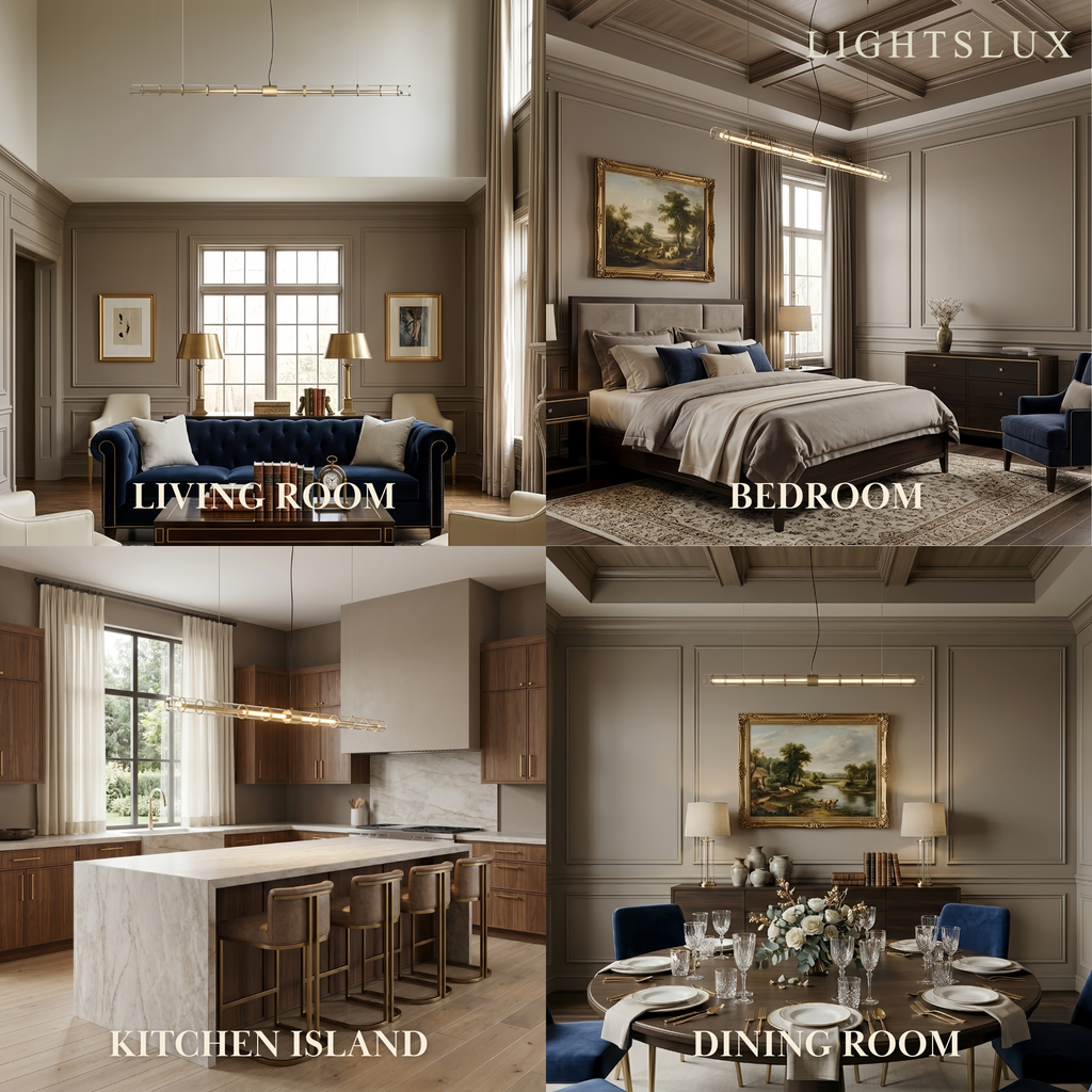Modern Linear Pendant Light — Gold Metal for Dining Room/Living Room - Flindria