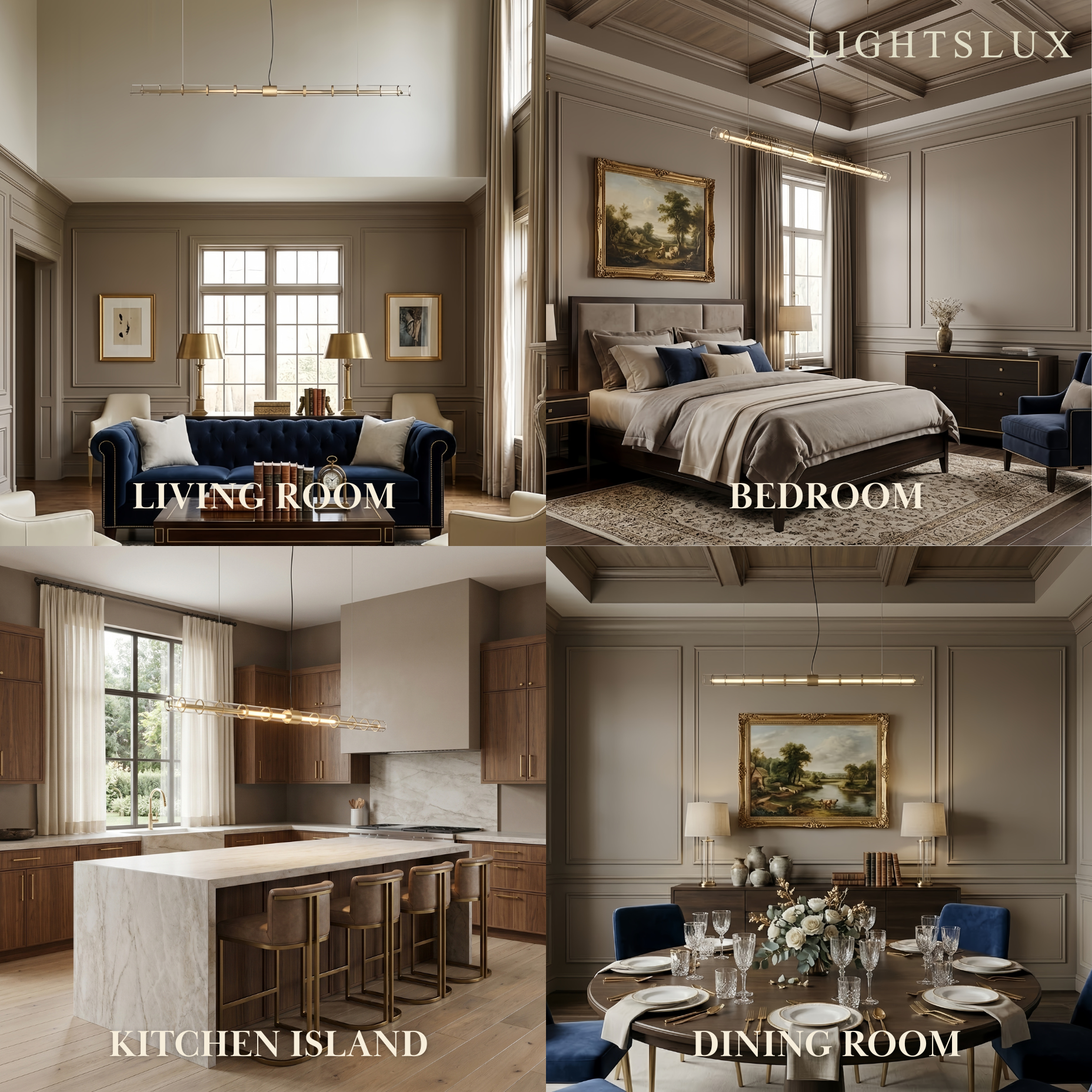 Modern Linear Pendant Light — Gold Metal for Dining Room/Living Room - Flindria
