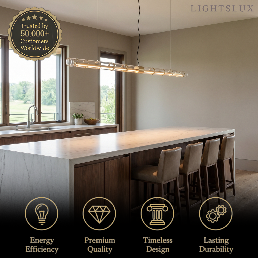 Modern Linear Pendant Light — Gold Metal for Dining Room/Living Room - Flindria