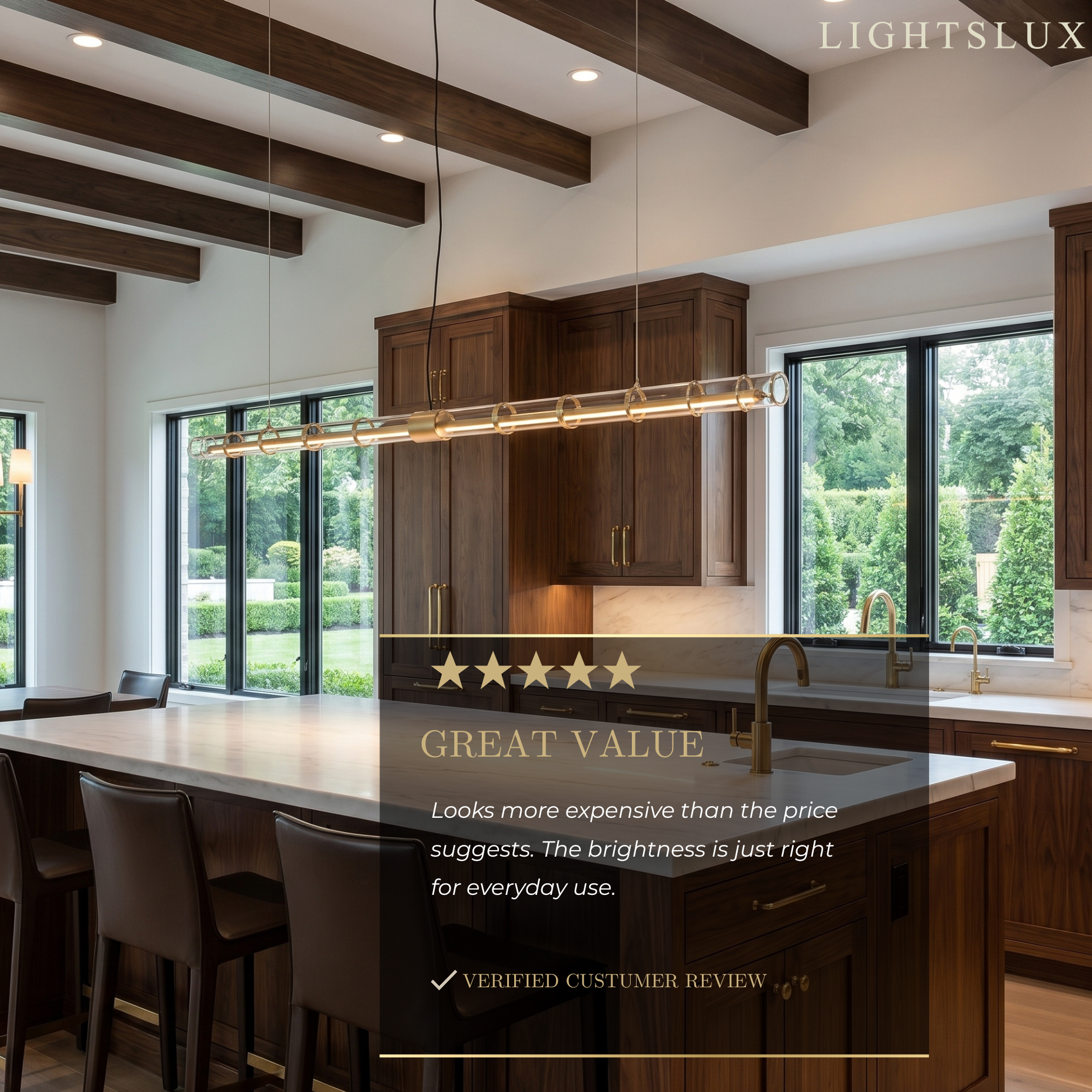 Modern Linear Pendant Light — Gold Metal for Dining Room/Living Room - Flindria
