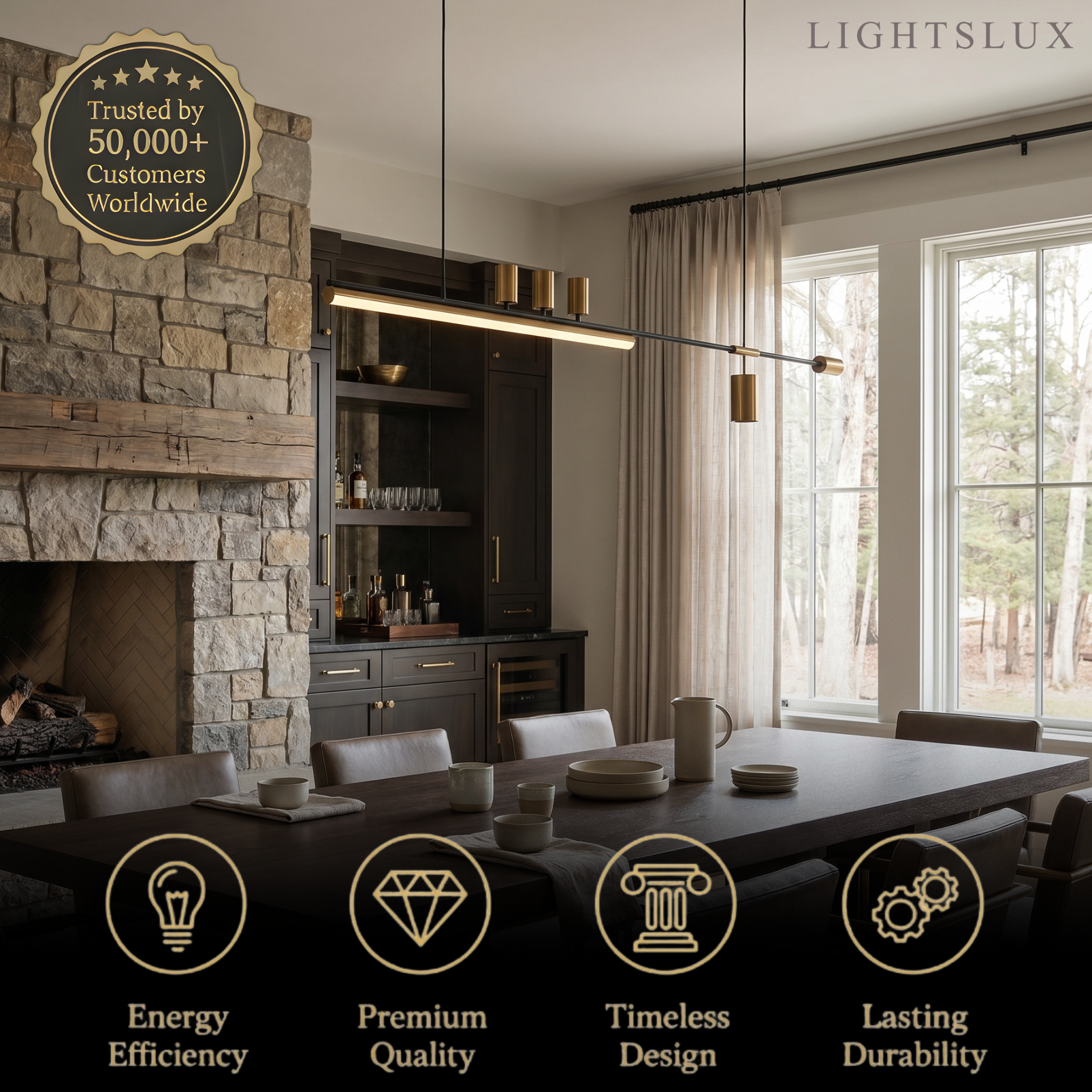 Minimalist Linear Pendant Light — Gold Metal & Acrylic for Dining Room - Flindria