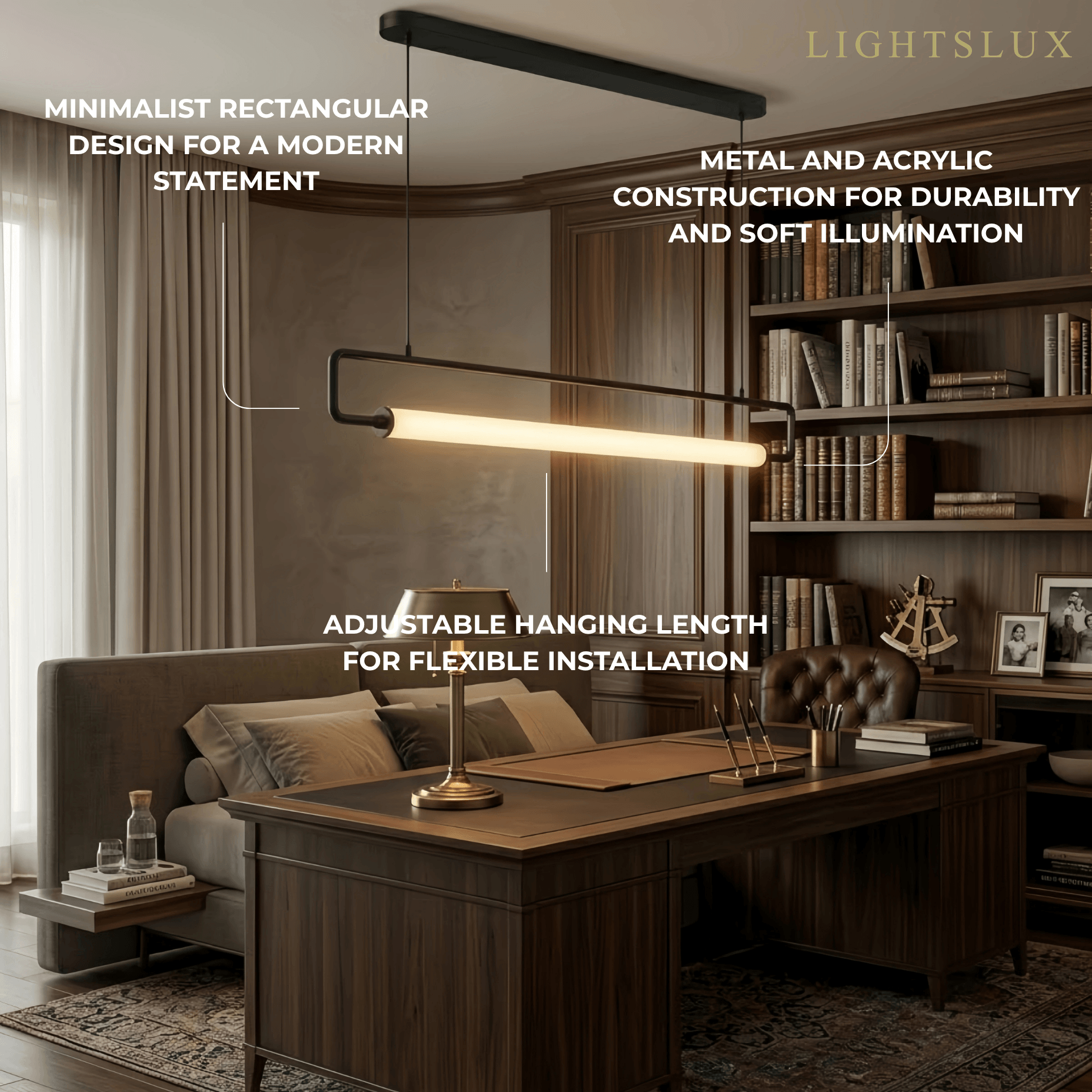 Minimalist Rectangular Pendant Light - Metal & Acrylic for Kitchen - Flindria