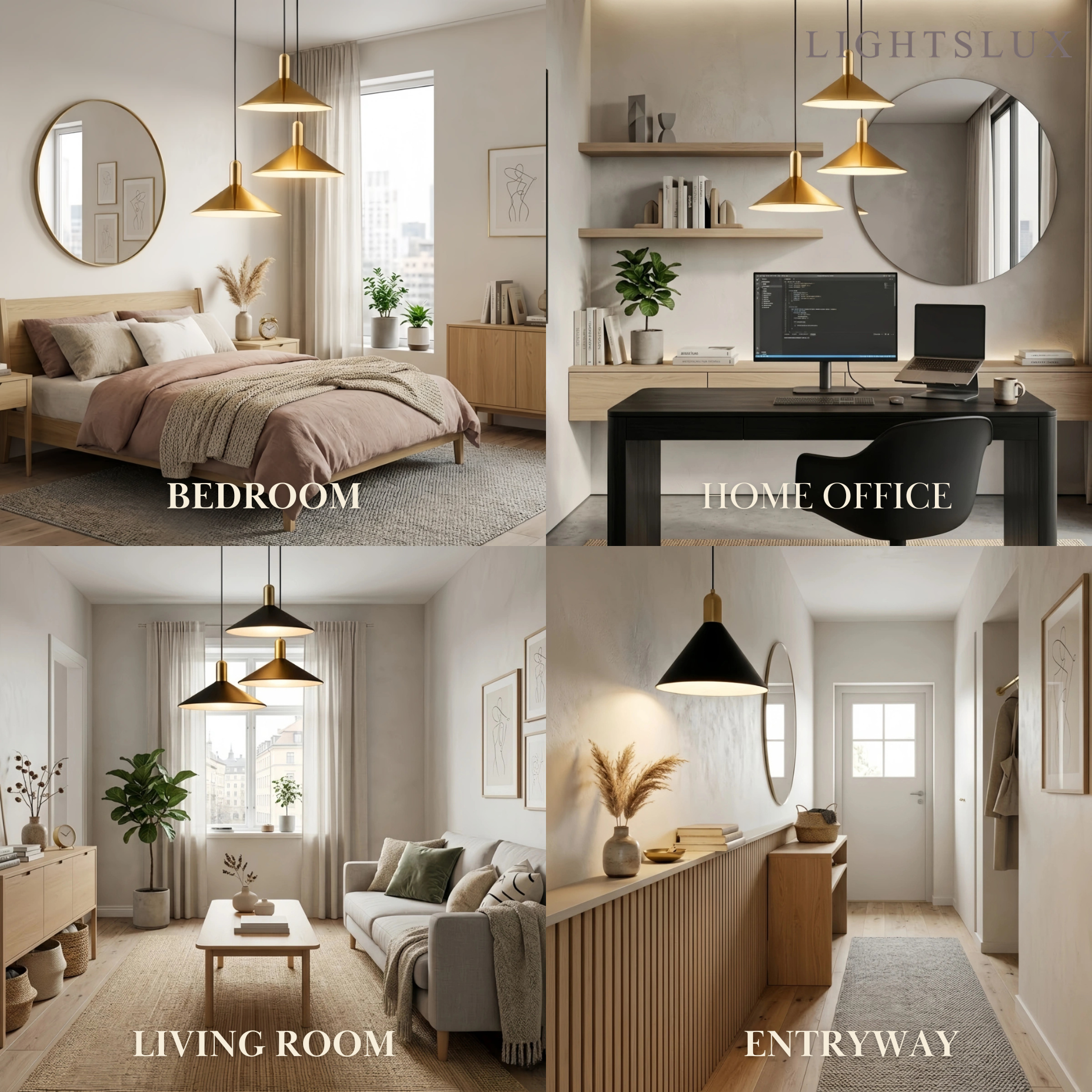 Modern Pendant Light - White/Black/Gold Metal/Acrylic for Bedroom - Flindria