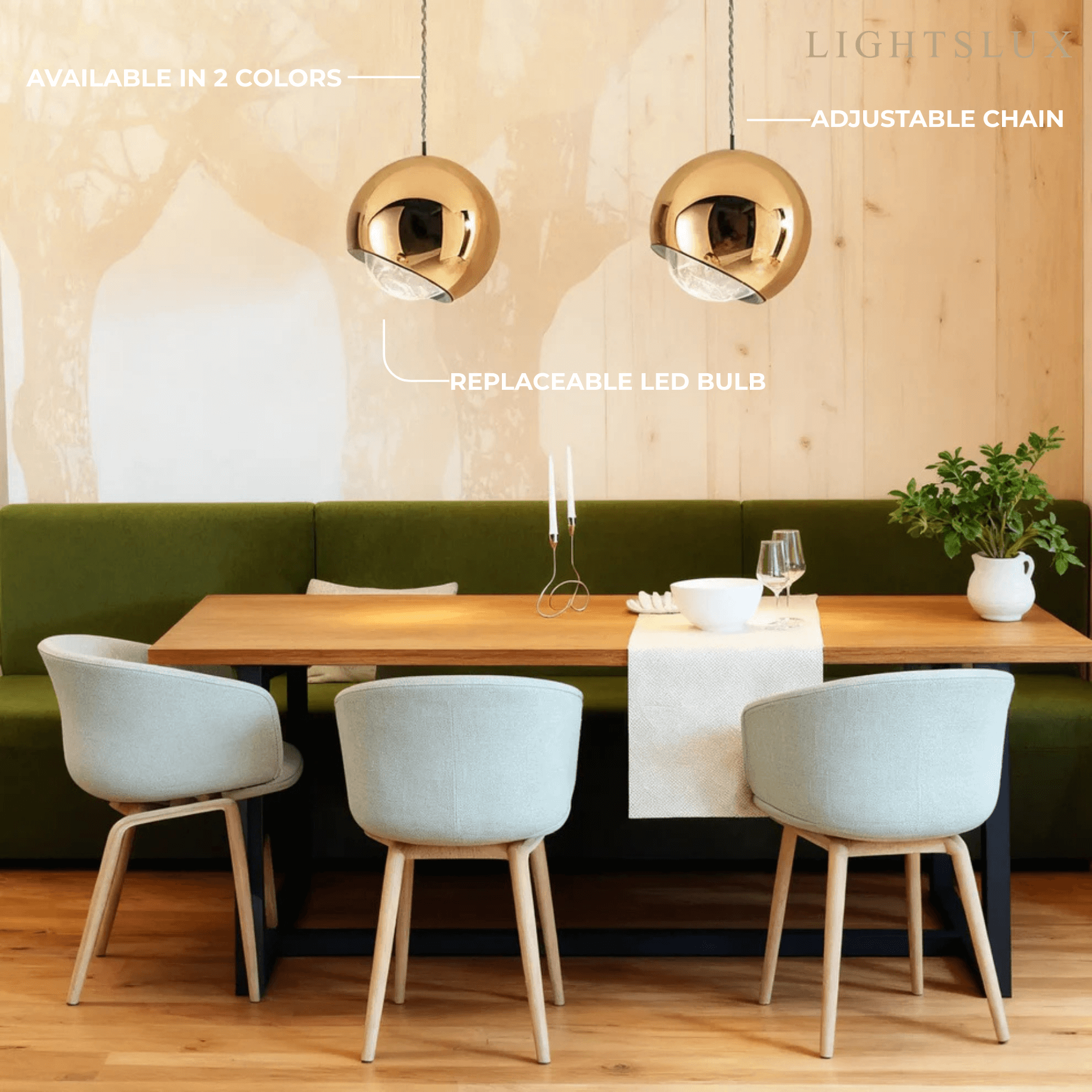 Lámpara colgante moderna tipo bola dorada/plata metal/acrílico para dormitorio/comedor - Flindria