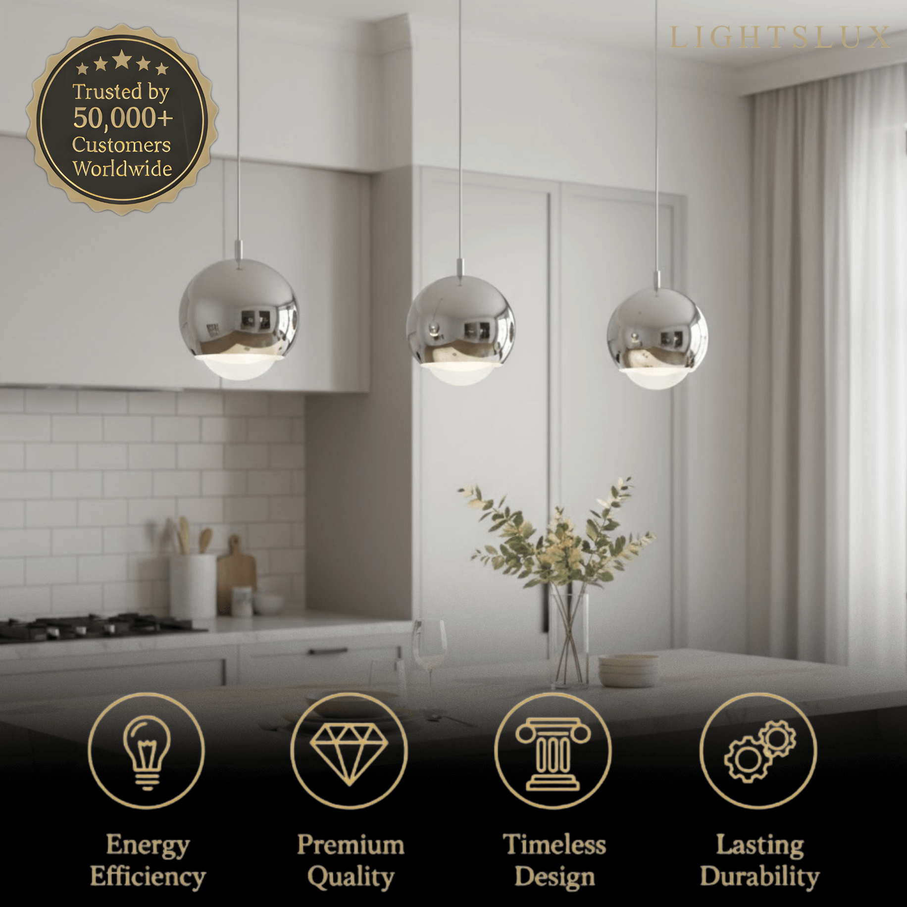 Lámpara colgante moderna tipo bola dorada/plata metal/acrílico para dormitorio/comedor - Flindria