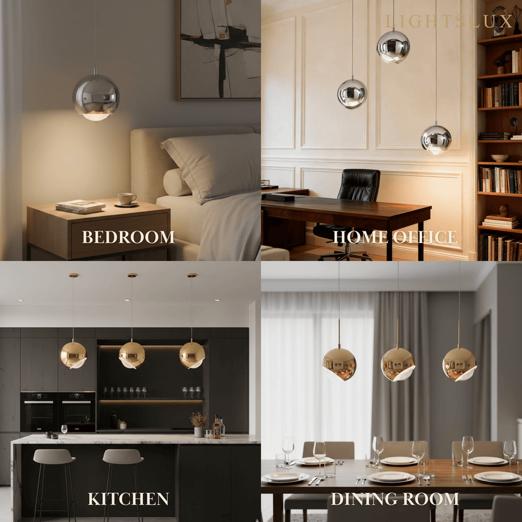 Lámpara colgante moderna tipo bola dorada/plata metal/acrílico para dormitorio/comedor - Flindria