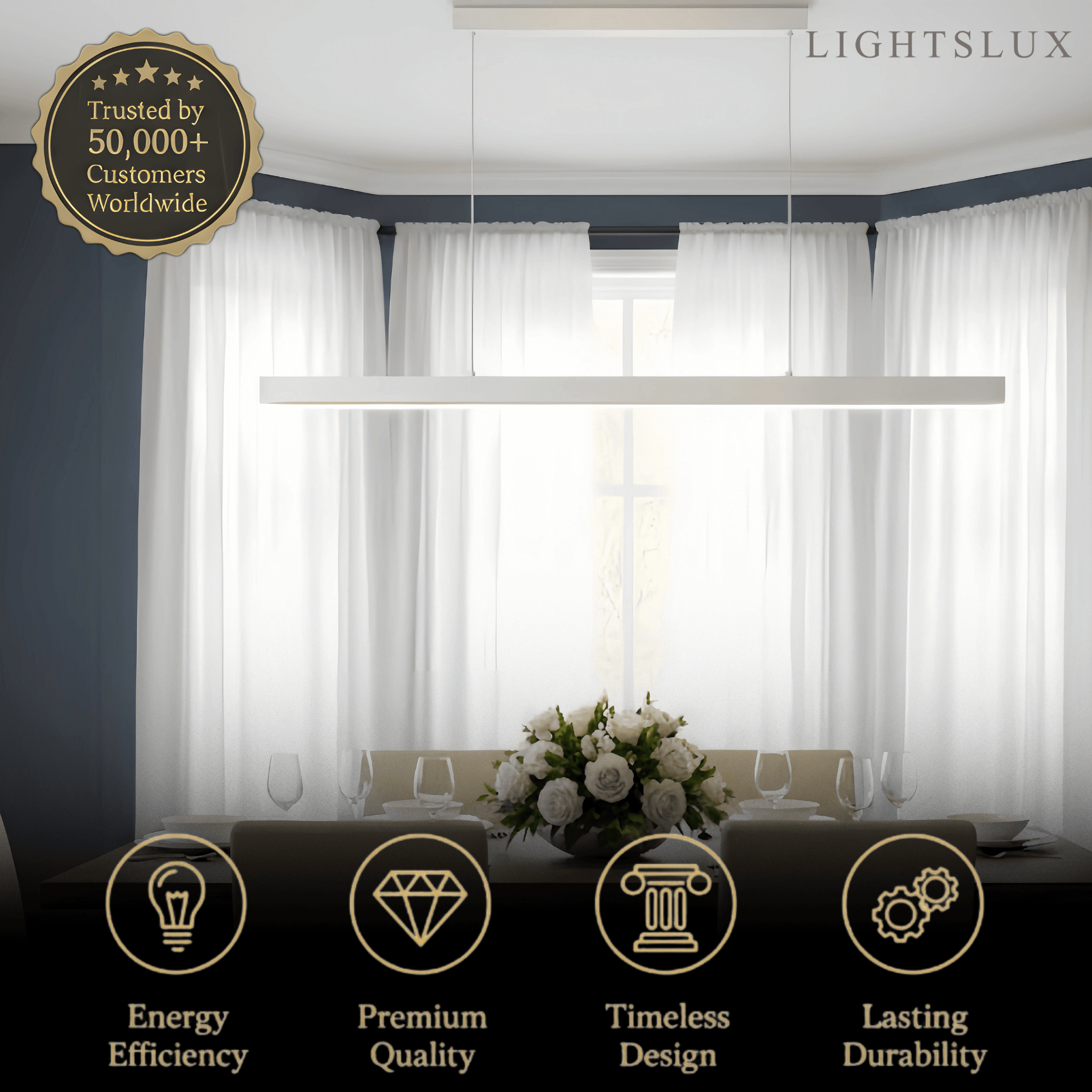 Minimalist Dimmable Linear Pendant Light – Black or White Acrylic for Dining Room - Flindria