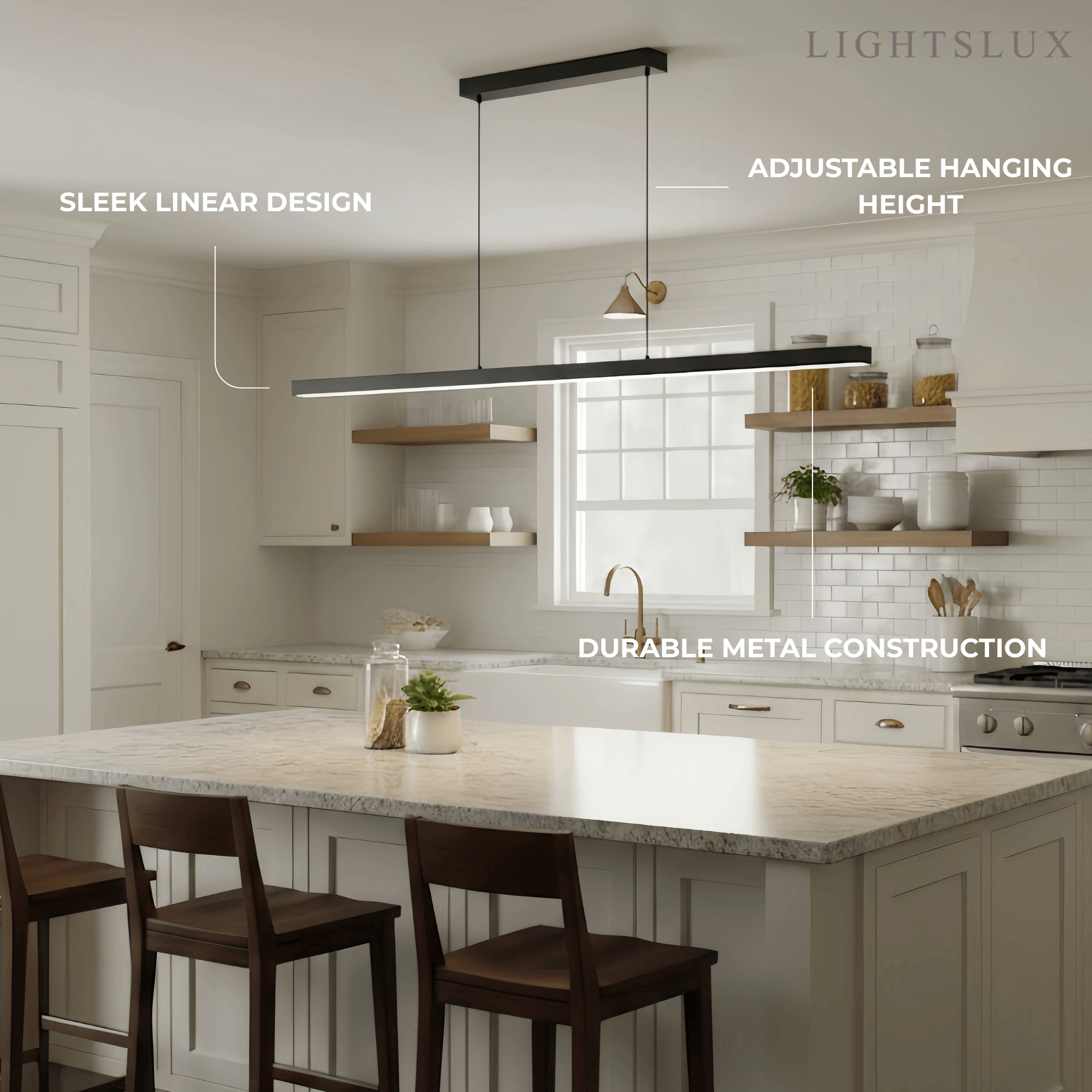 Minimalist Dimmable Linear Pendant Light – Black or White Acrylic for Dining Room - Flindria