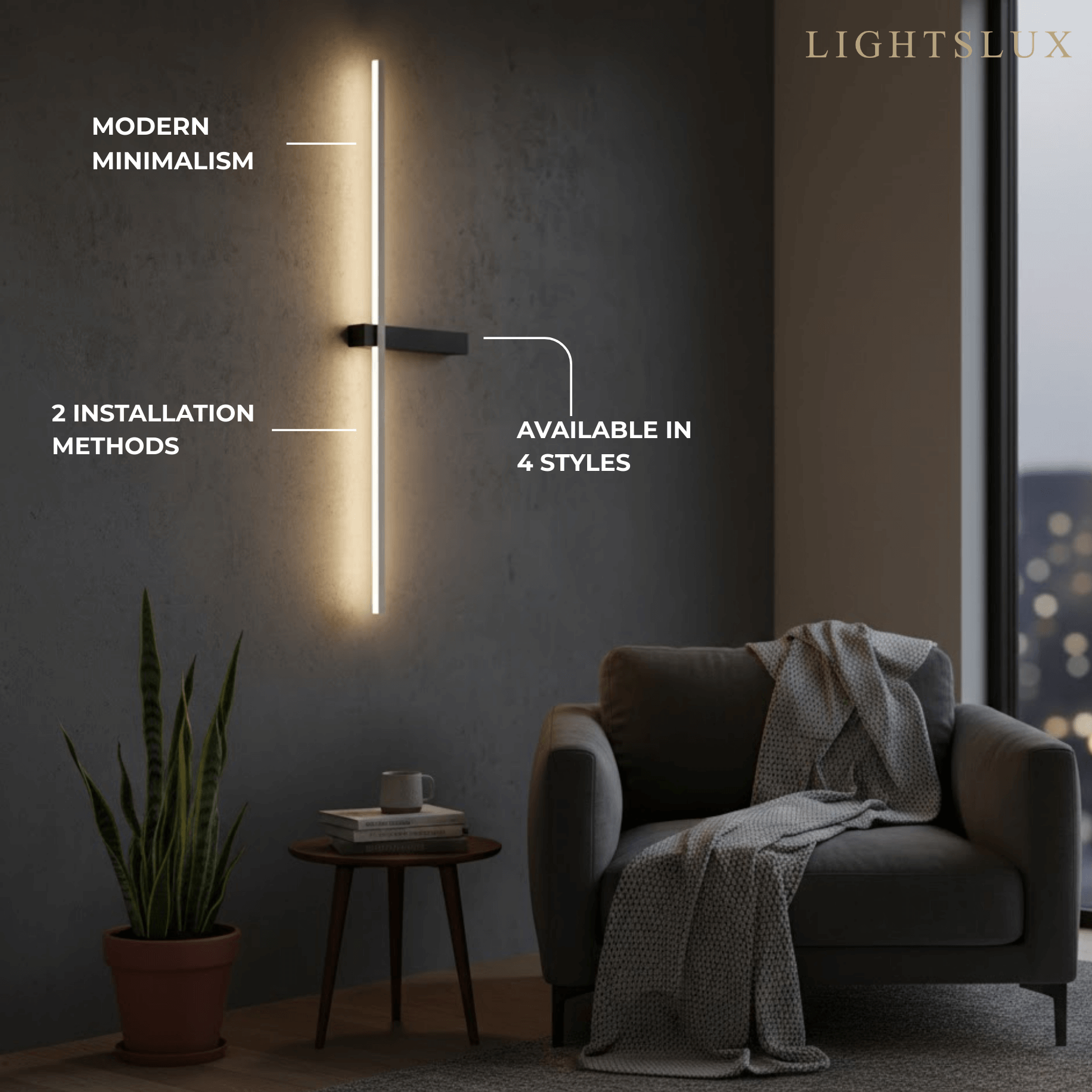 Minimalist Linear LED Wall Lamp – Black/White/ Red for Living Room - Flindria
