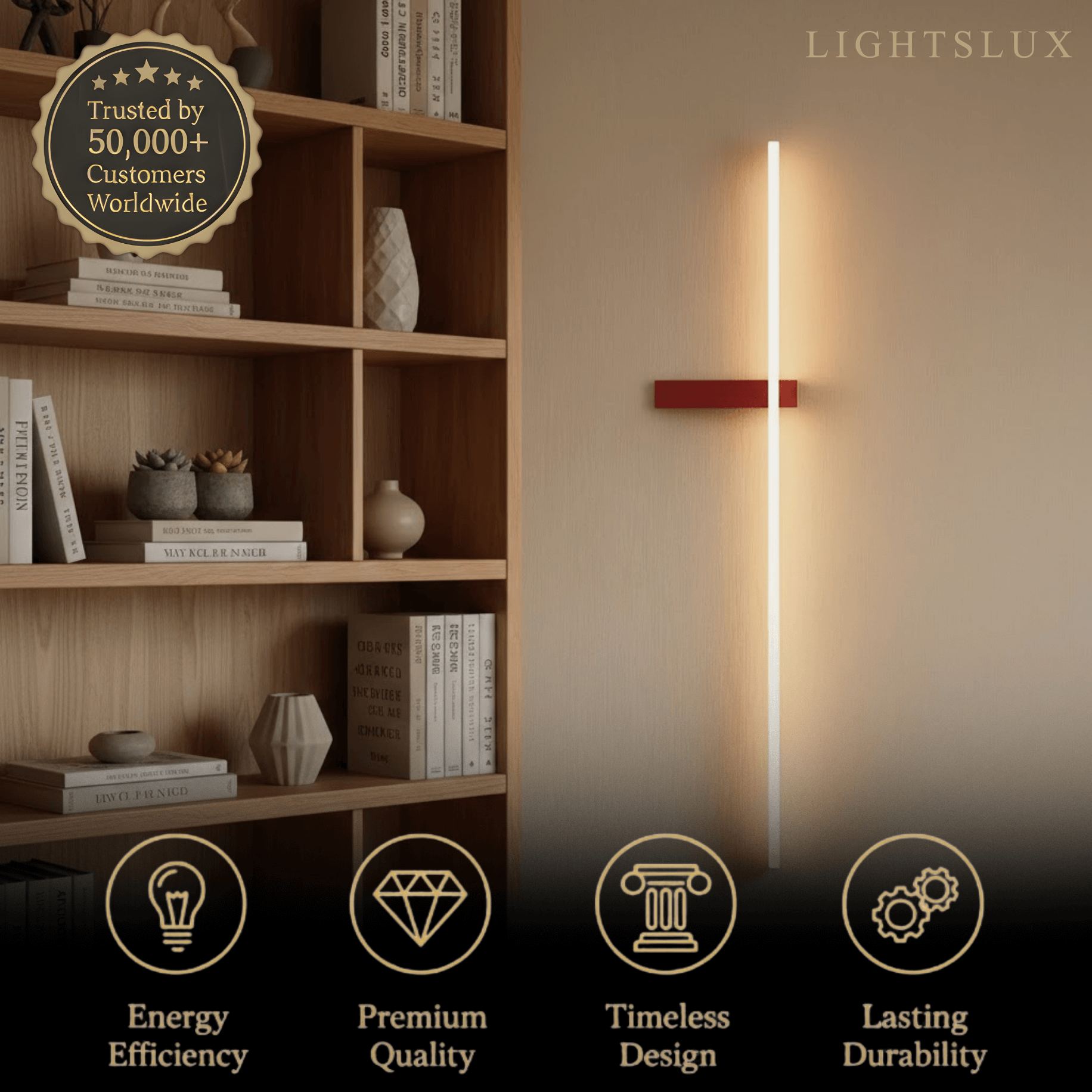 Minimalist Linear LED Wall Lamp – Black/White/ Red for Living Room - Flindria