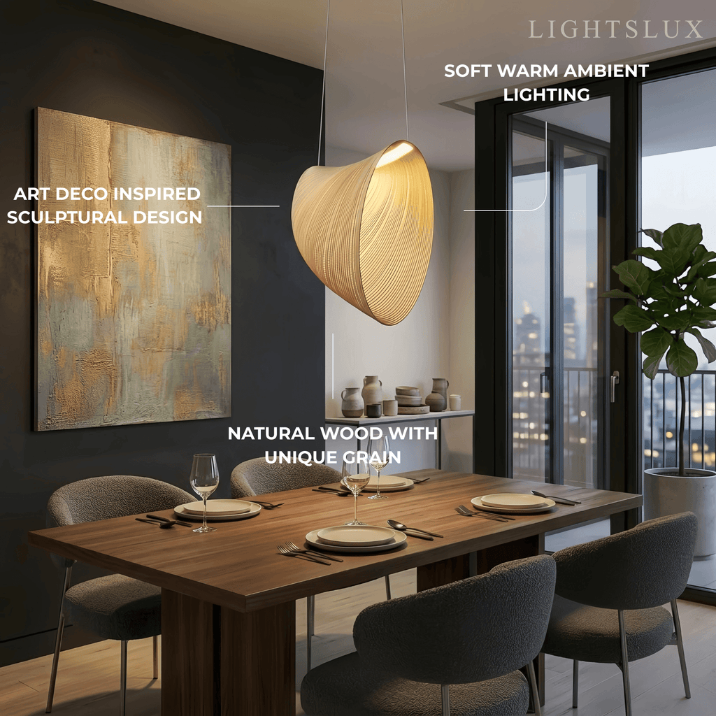 Art Deco Pendant Light - Irregular Wooden Design for Dining Room - Flindria