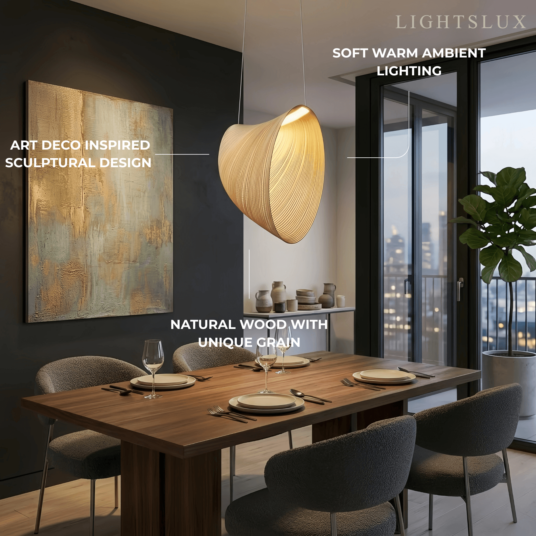 Art Deco Pendant Light - Irregular Wooden Design for Dining Room - Flindria