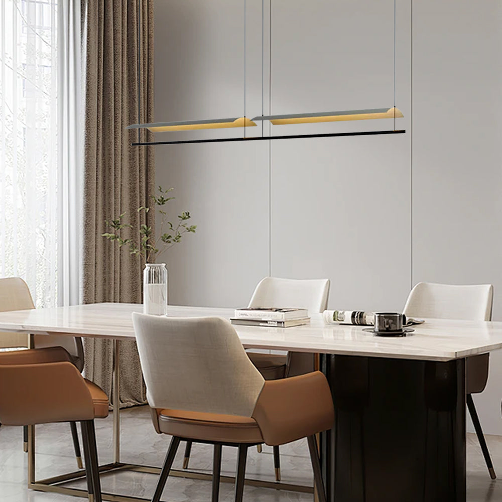 Minimalist Linear Pendant Light - Black Metal for Living Room/Dining Room - Flindria