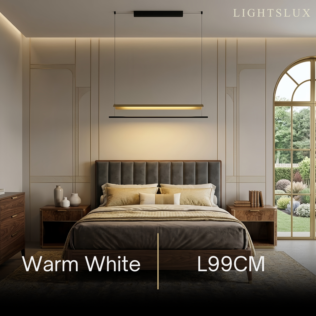 Minimalist Linear Pendant Light - Black Metal for Living Room/Dining Room - Flindria
