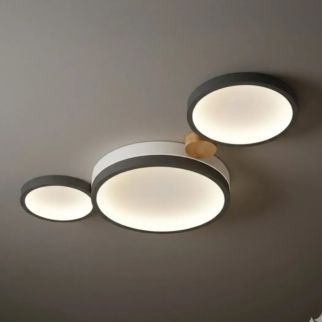 Modern Round Ceiling Light – Metal/Wood in Green/Grey/White for Living Room - Flindria