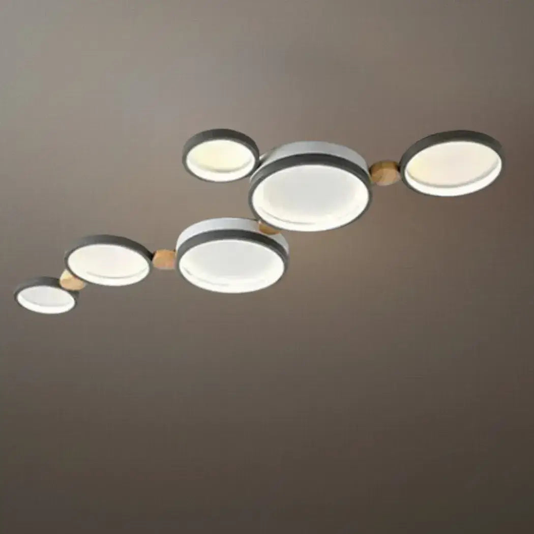 Modern Round Ceiling Light – Metal/Wood in Green/Grey/White for Living Room - Flindria