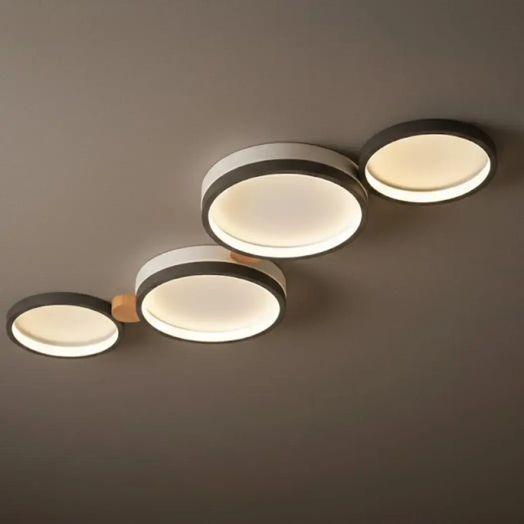 Modern Round Ceiling Light – Metal/Wood in Green/Grey/White for Living Room - Flindria