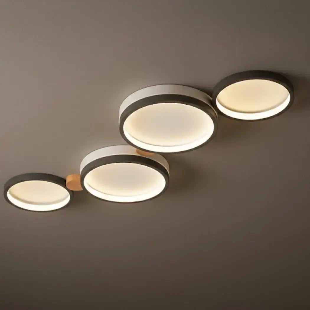 Modern Round Ceiling Light – Metal/Wood in Green/Grey/White for Living Room - Flindria
