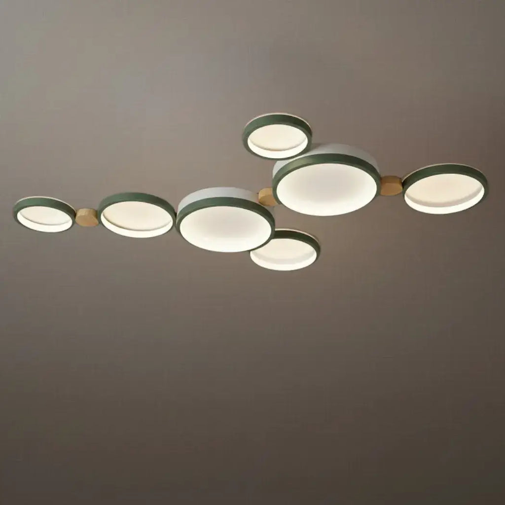 Modern Round Ceiling Light – Metal/Wood in Green/Grey/White for Living Room - Flindria
