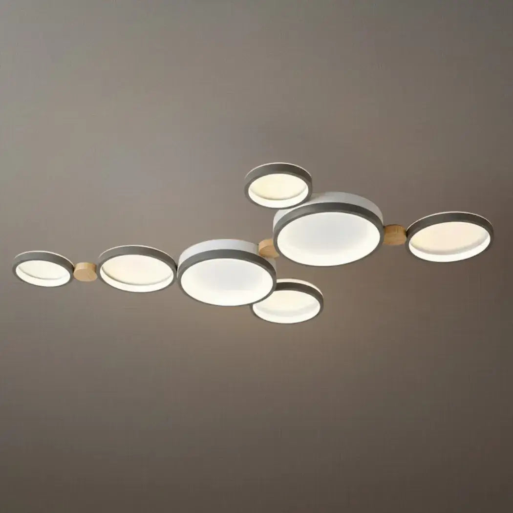 Modern Round Ceiling Light – Metal/Wood in Green/Grey/White for Living Room - Flindria