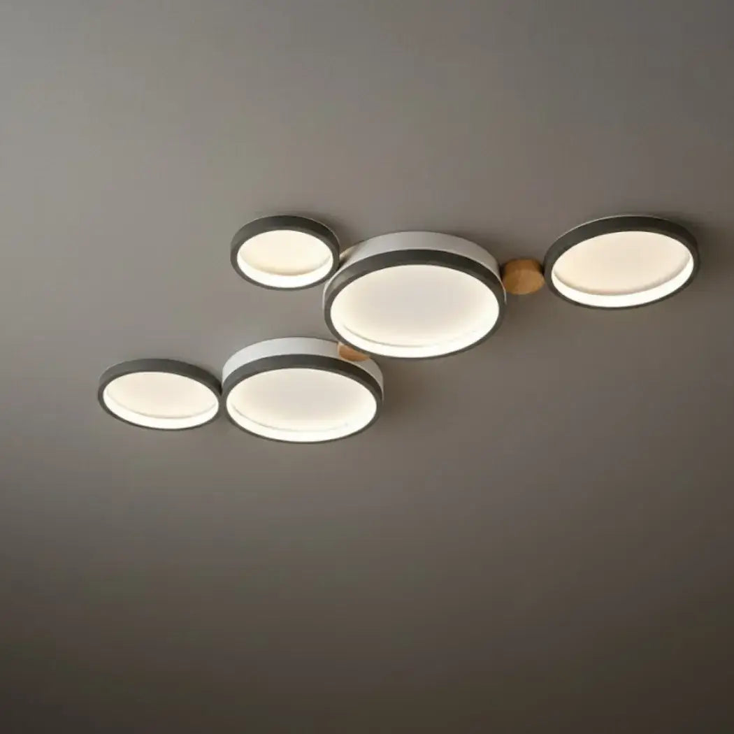 Modern Round Ceiling Light – Metal/Wood in Green/Grey/White for Living Room - Flindria