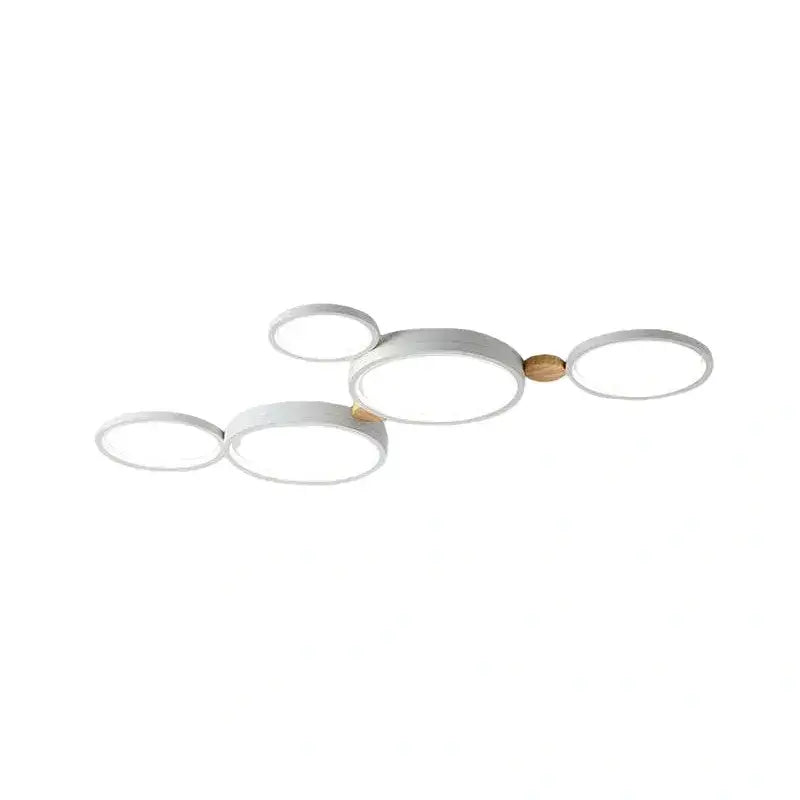 Modern Round Ceiling Light – Metal/Wood in Green/Grey/White for Living Room - Flindria