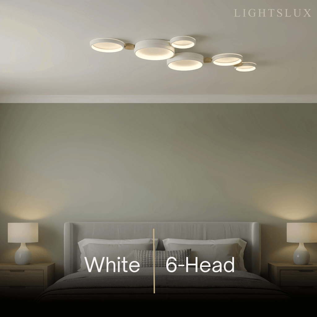 Modern Round Ceiling Light – Metal/Wood in Green/Grey/White for Living Room - Flindria