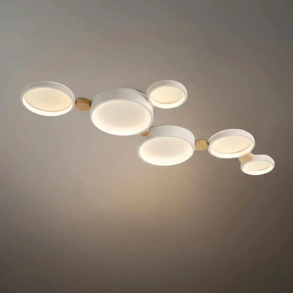 Modern Round Ceiling Light – Metal/Wood in Green/Grey/White for Living Room - Flindria