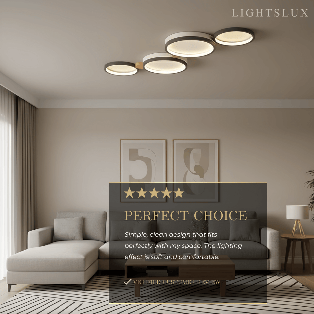 Modern Round Ceiling Light – Metal/Wood in Green/Grey/White for Living Room - Flindria