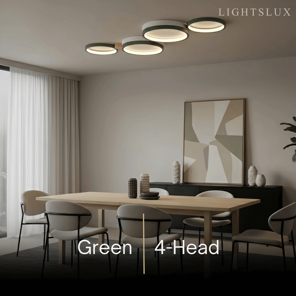 Modern Round Ceiling Light – Metal/Wood in Green/Grey/White for Living Room - Flindria