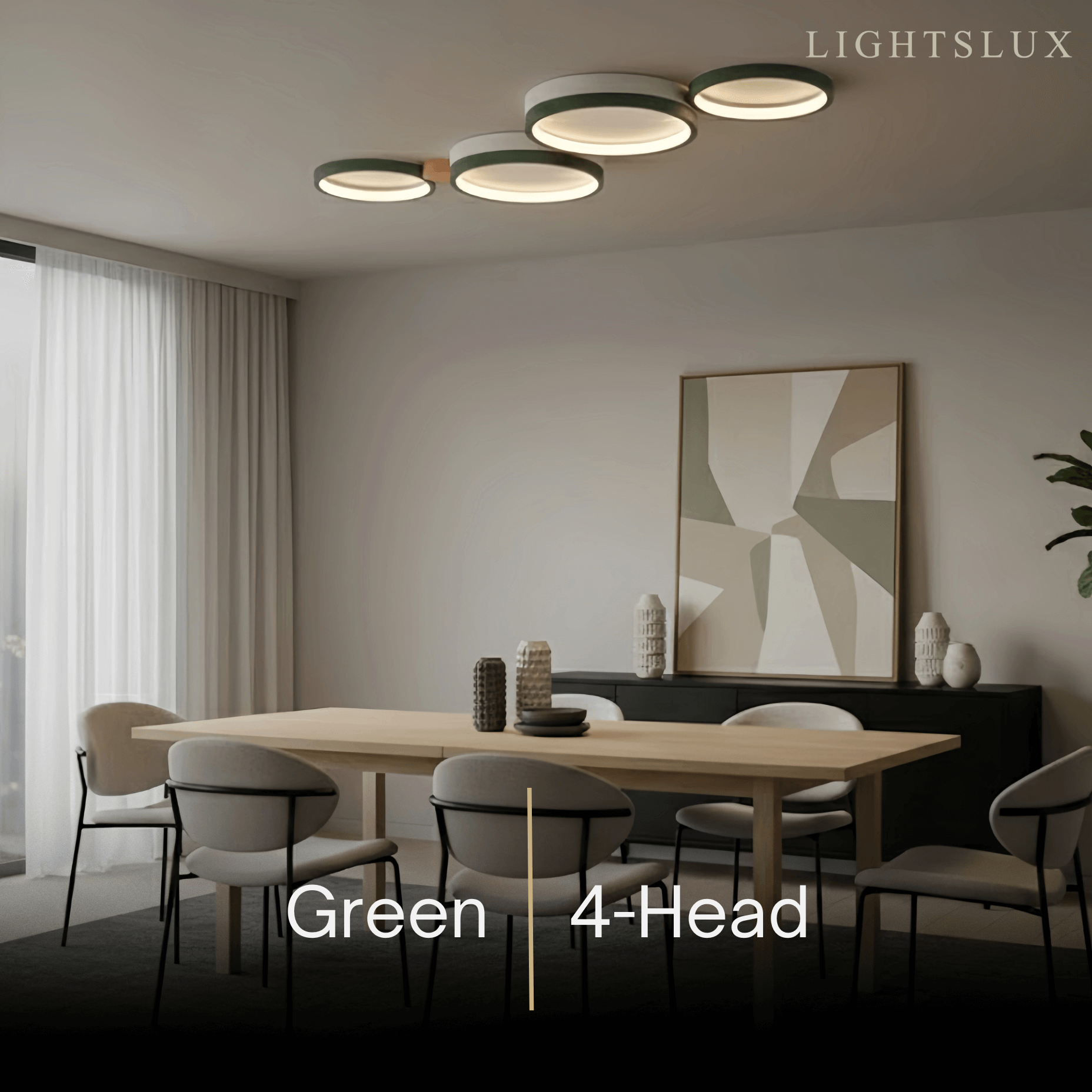 Modern Round Ceiling Light – Metal/Wood in Green/Grey/White for Living Room - Flindria