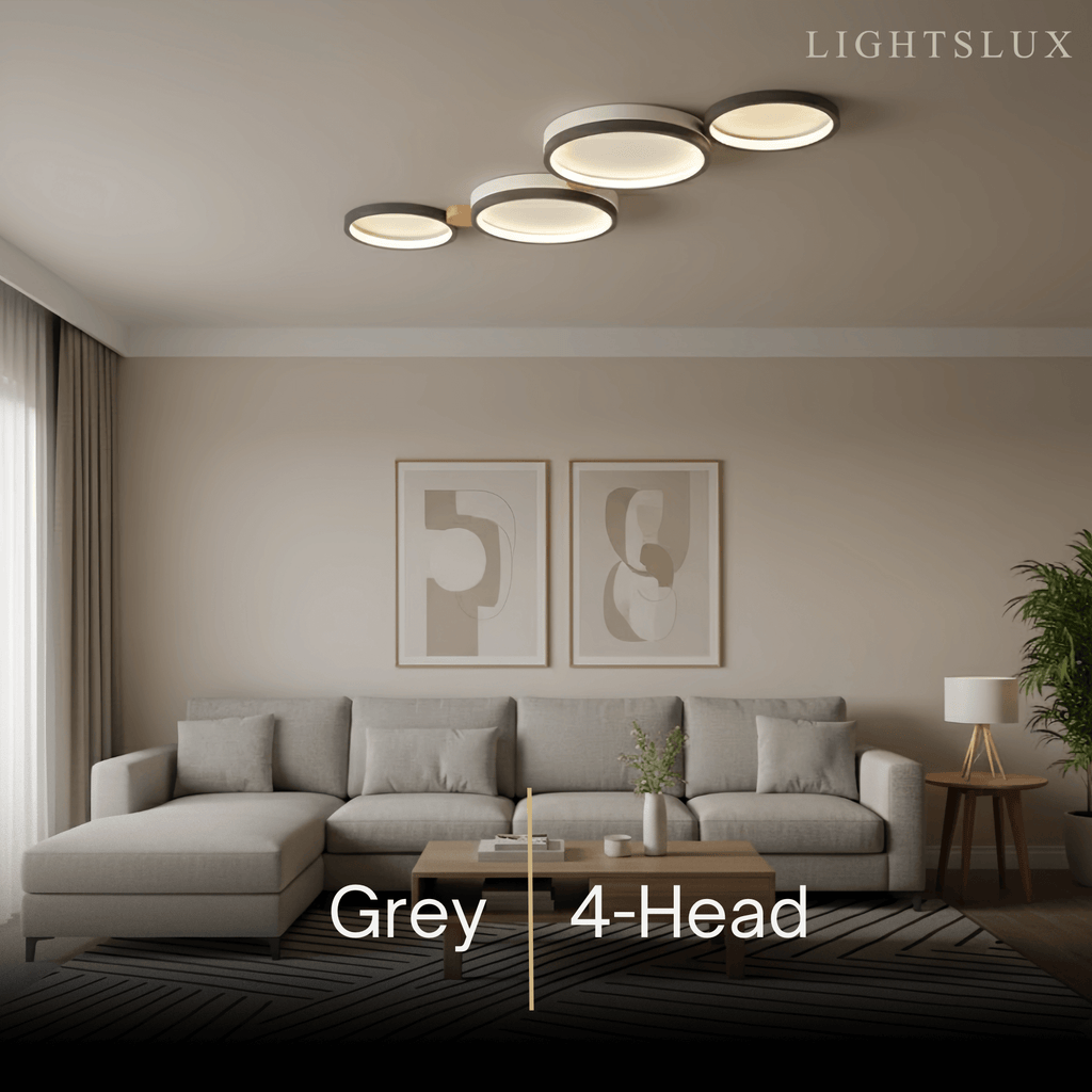 Modern Round Ceiling Light – Metal/Wood in Green/Grey/White for Living Room - Flindria