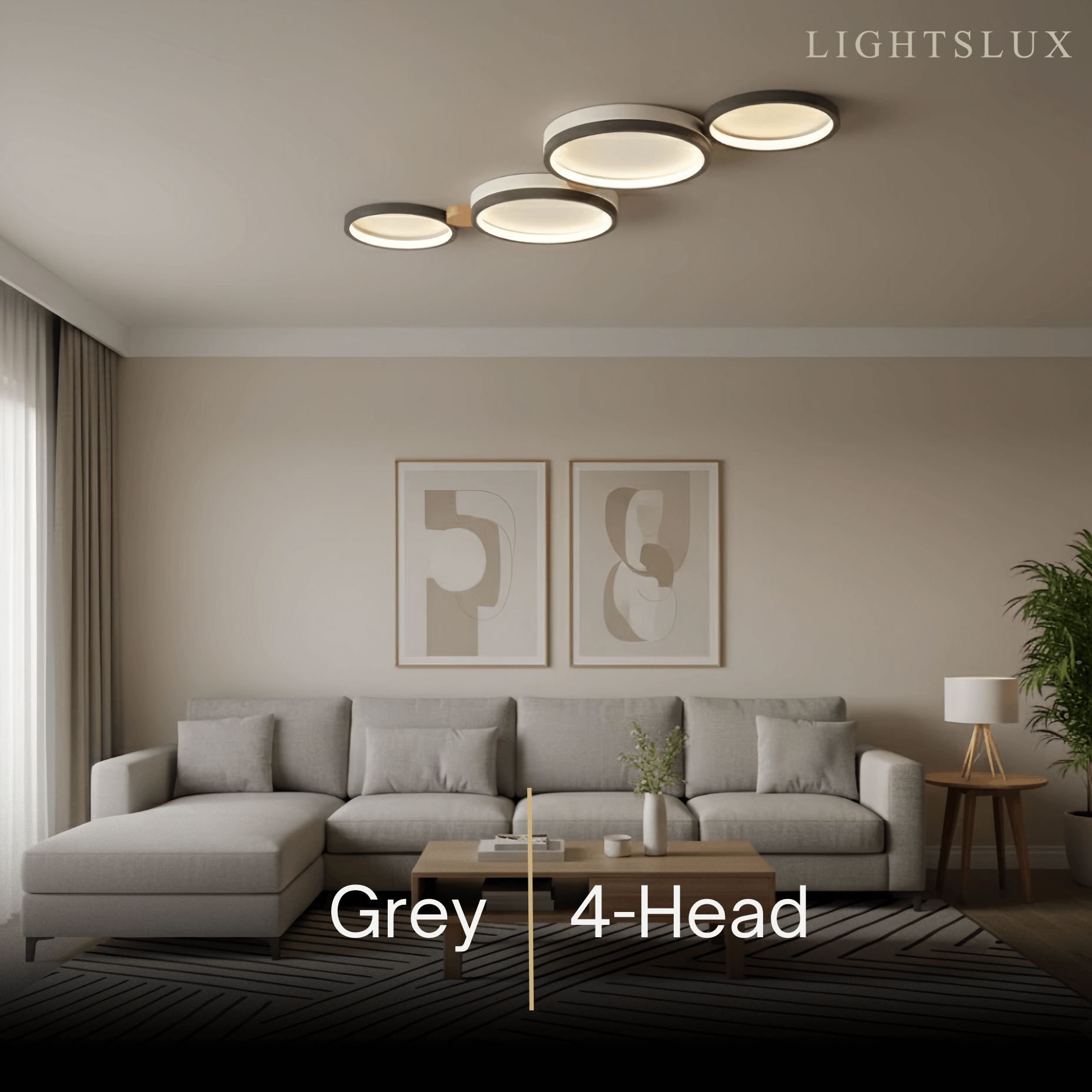 Modern Round Ceiling Light – Metal/Wood in Green/Grey/White for Living Room - Flindria