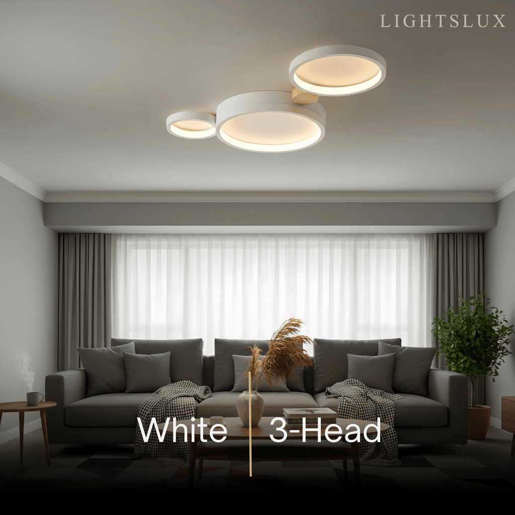 Modern Round Ceiling Light – Metal/Wood in Green/Grey/White for Living Room - Flindria