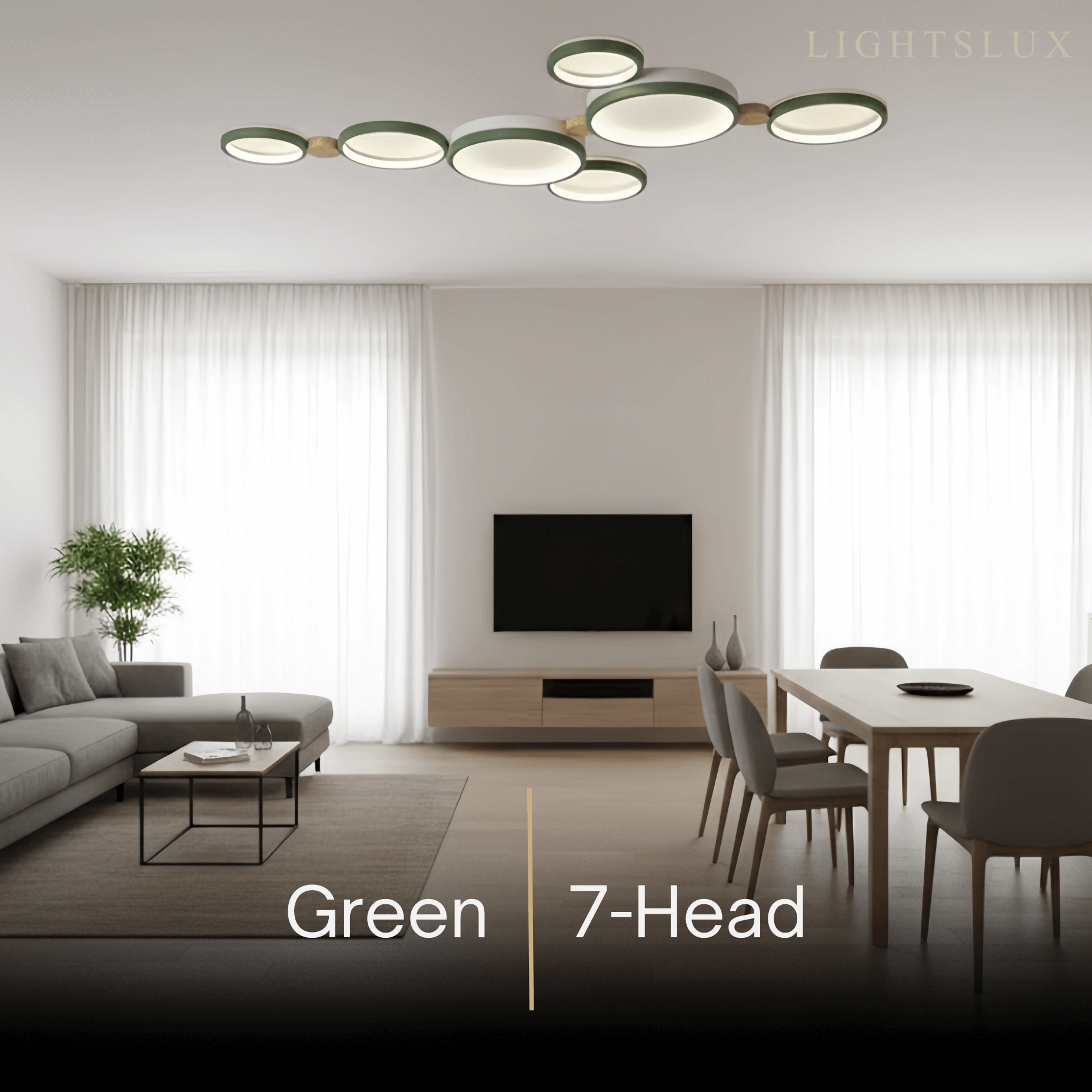Modern Round Ceiling Light – Metal/Wood in Green/Grey/White for Living Room - Flindria