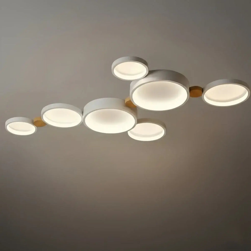 Modern Round Ceiling Light – Metal/Wood in Green/Grey/White for Living Room - Flindria