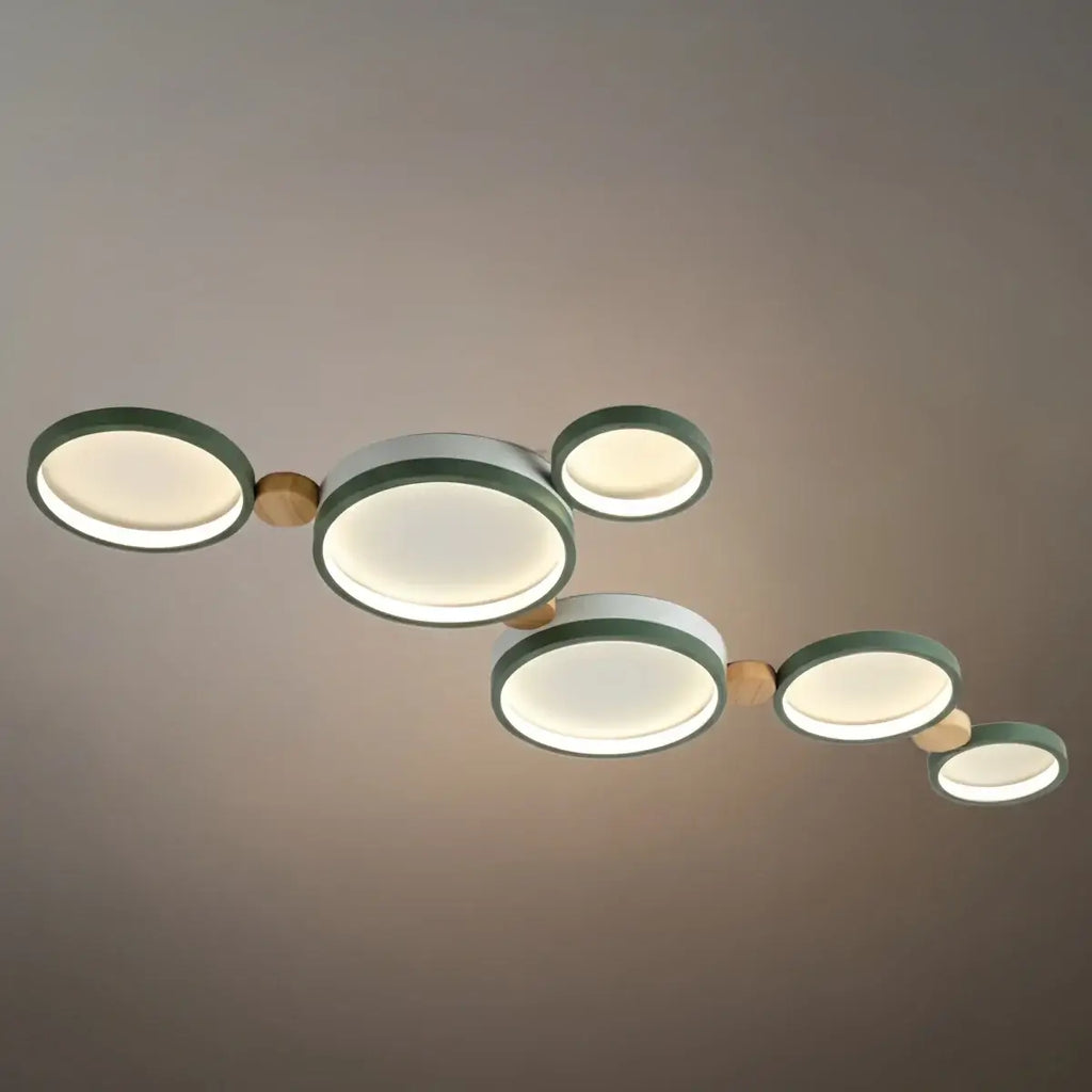Modern Round Ceiling Light – Metal/Wood in Green/Grey/White for Living Room - Flindria