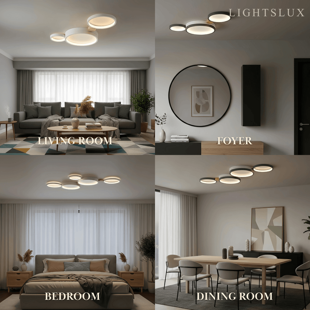 Modern Round Ceiling Light – Metal/Wood in Green/Grey/White for Living Room - Flindria